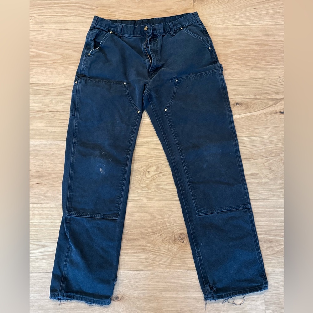 Vintage Y2K Faded Black Carhartt Double Knee Carpenter Pants 35 x 32.5